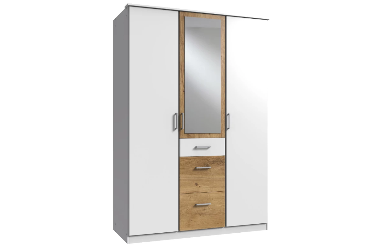 Šatníková skriňa so zrkadlom Click, 135 cm, biela/dub sonoma 24