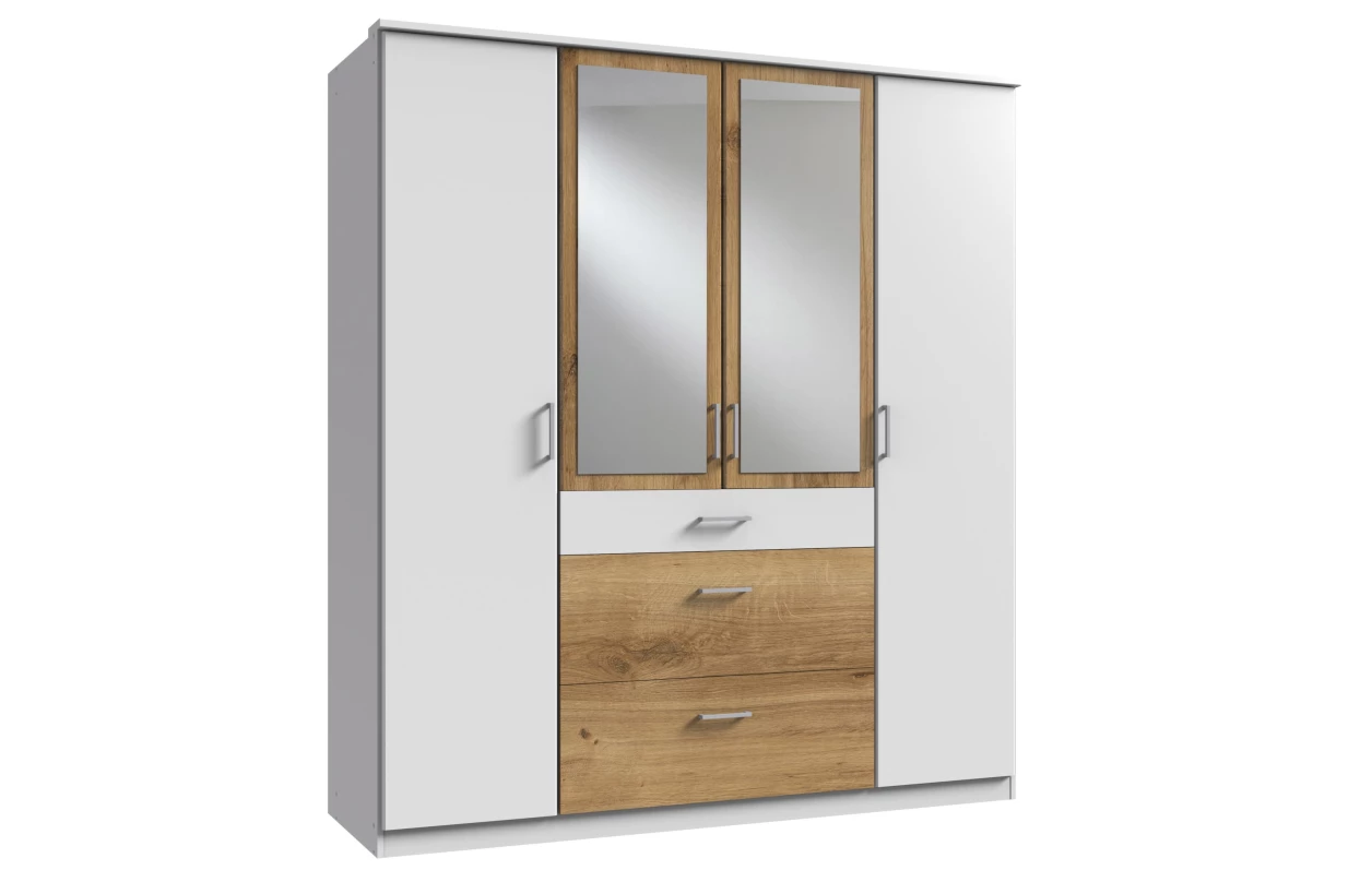 Šatníková skriňa so zrkadlom Click, 135 cm, biela/dub sonoma 25