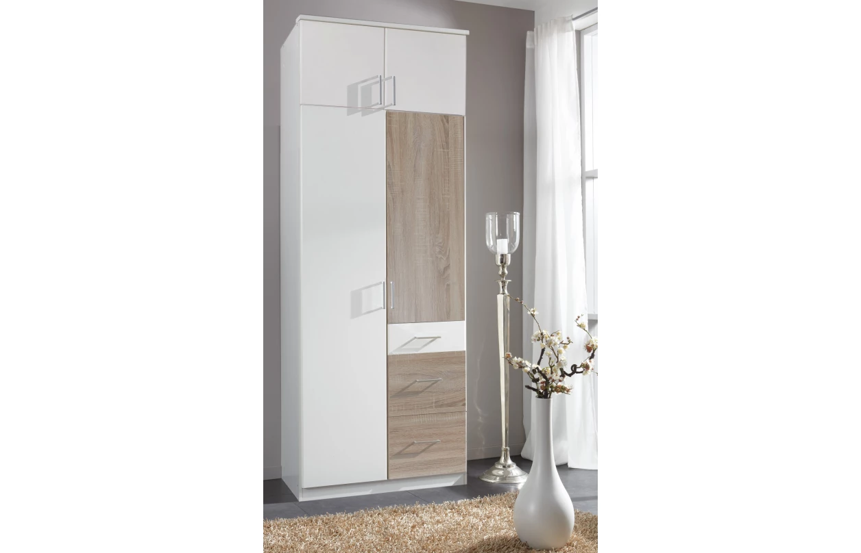 Šatníková skriňa so zrkadlom Click, 135 cm, biela/dub sonoma 37