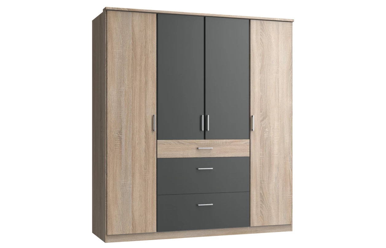 Šatníková skriňa so zrkadlom Click, 135 cm, biela/dub sonoma 41