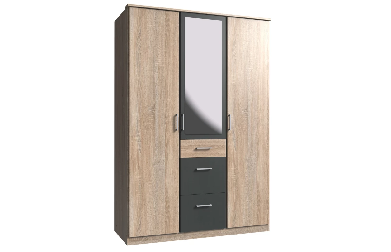 Šatníková skriňa so zrkadlom Click, 135 cm, biela/dub sonoma 42