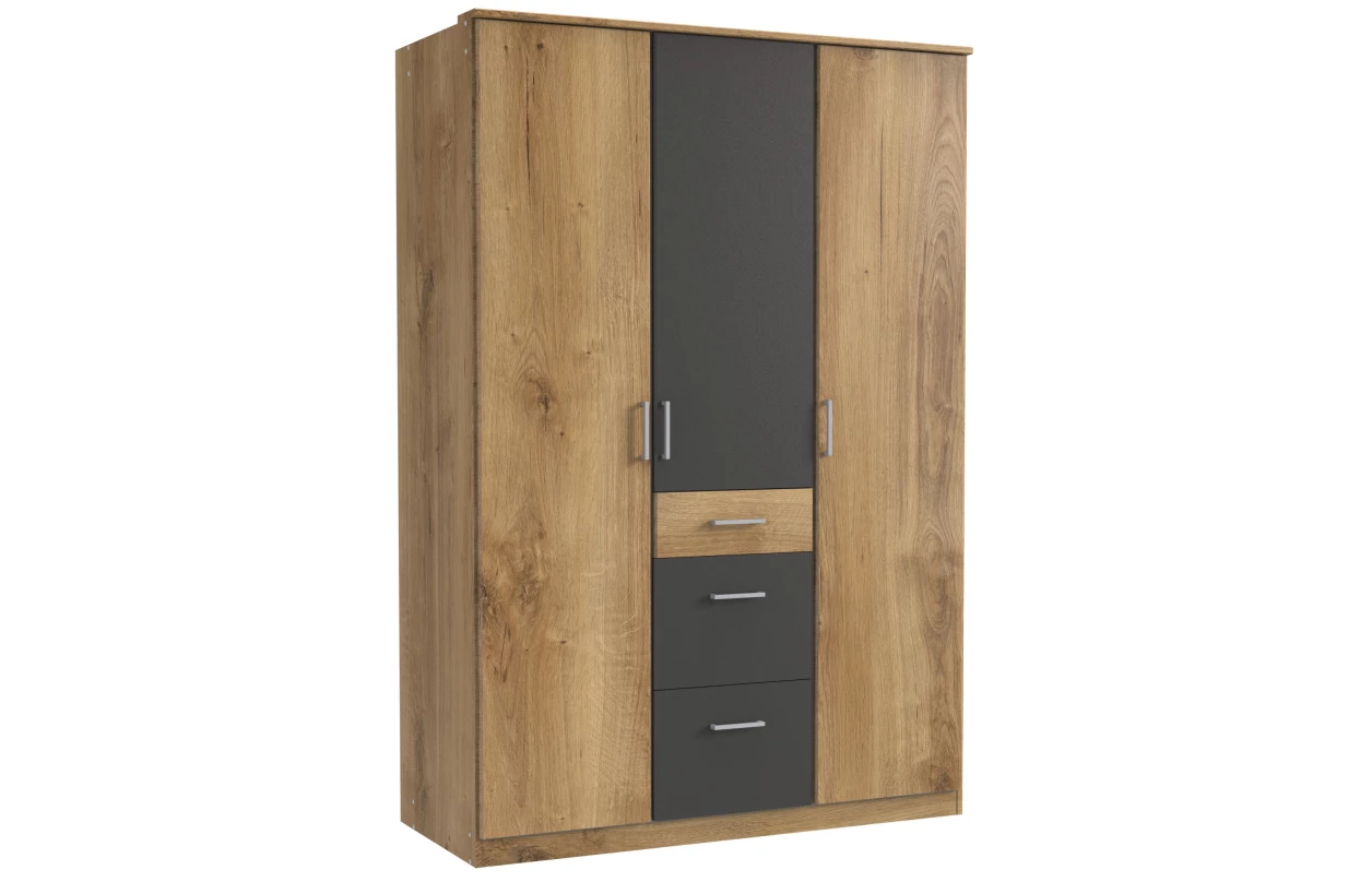 Šatníková skriňa so zrkadlom Click, 135 cm, biela/dub sonoma 44