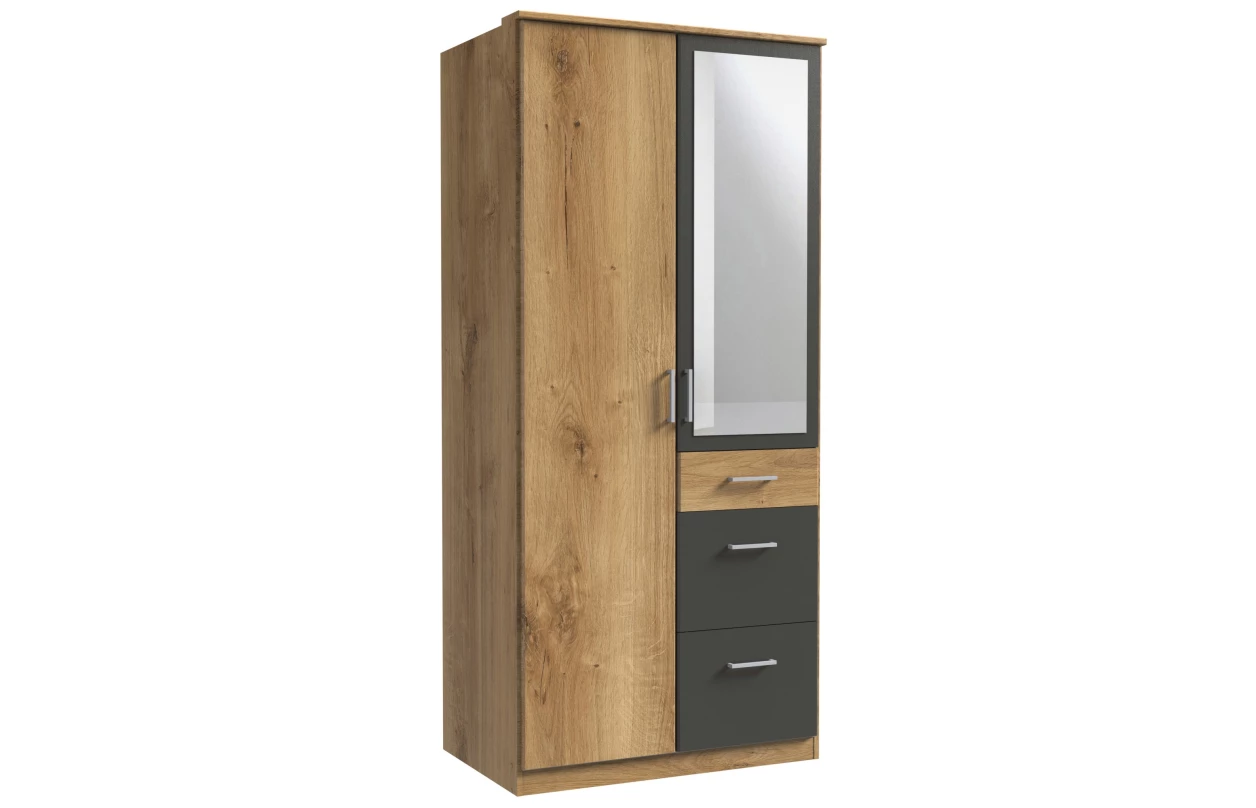 Šatníková skriňa so zrkadlom Click, 135 cm, biela/dub sonoma 45