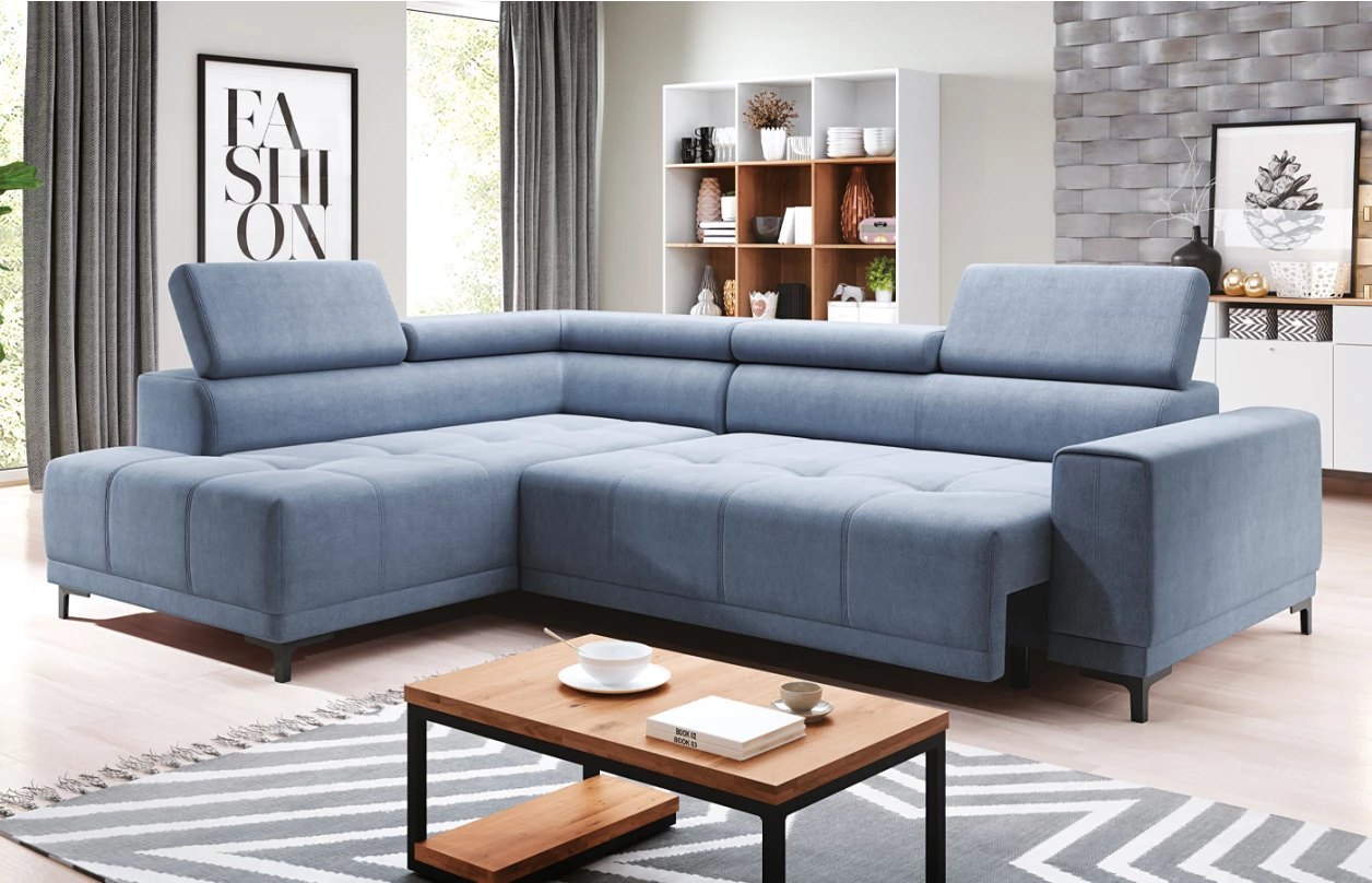 Rohová sedacia súprava Hugo OTM-2F, biela ekokoža/béžová látka