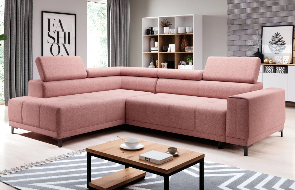 Rohová sedacia súprava Hugo OTM-2F, biela ekokoža/béžová látka