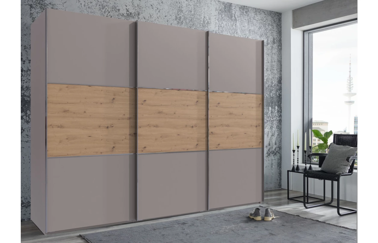 Šatníková skriňa Indiana A, 250 cm, šedá sahara/dub artisan 20