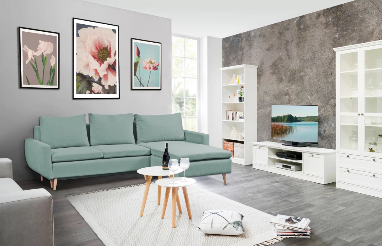 Rohová sedacia súprava Enjoy, béžovo-modrá tkanina 2