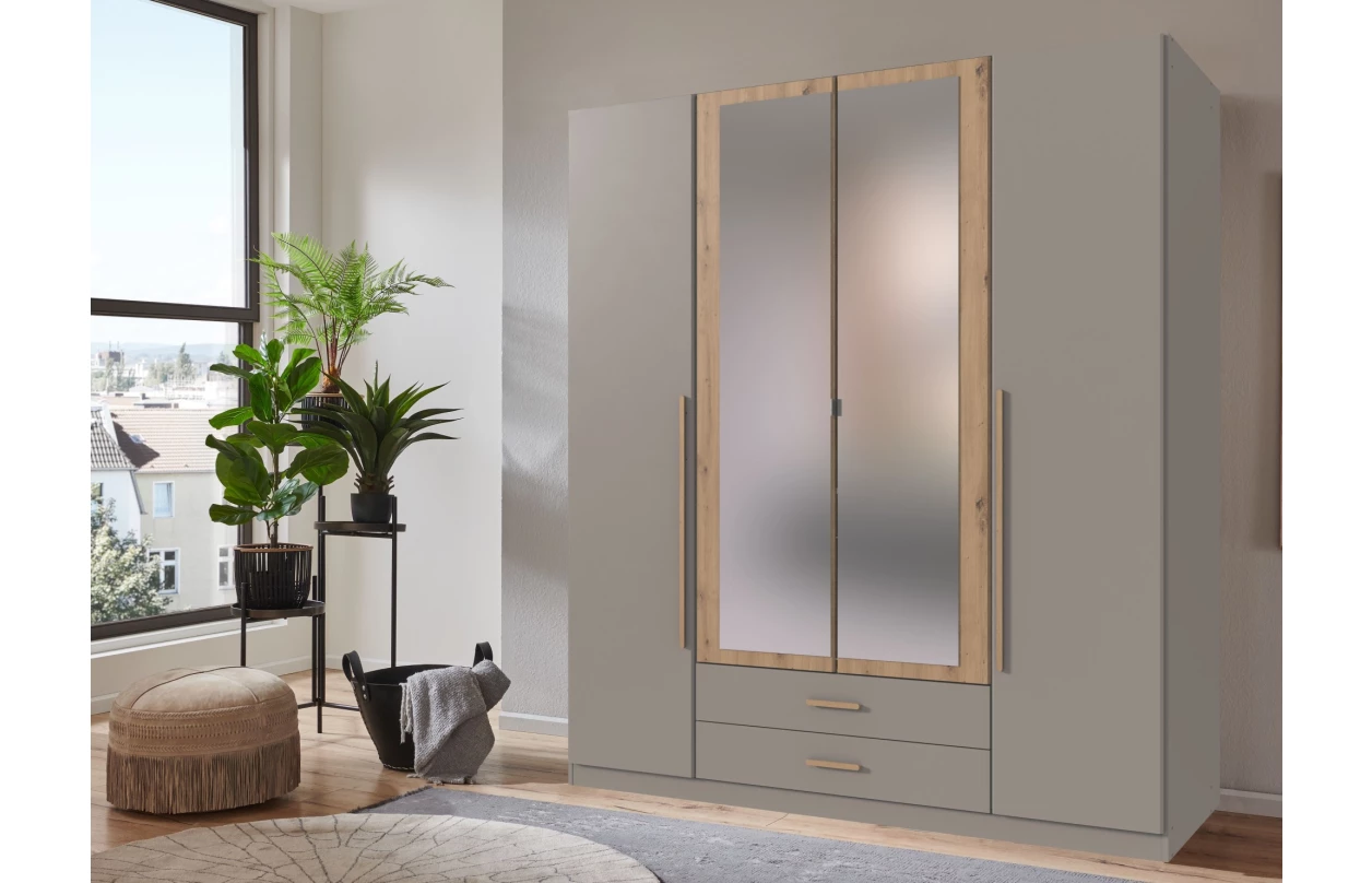 Šatníková skriňa so zrkadlom Marburg, 135 cm, šedá sahara/dub artisan 3