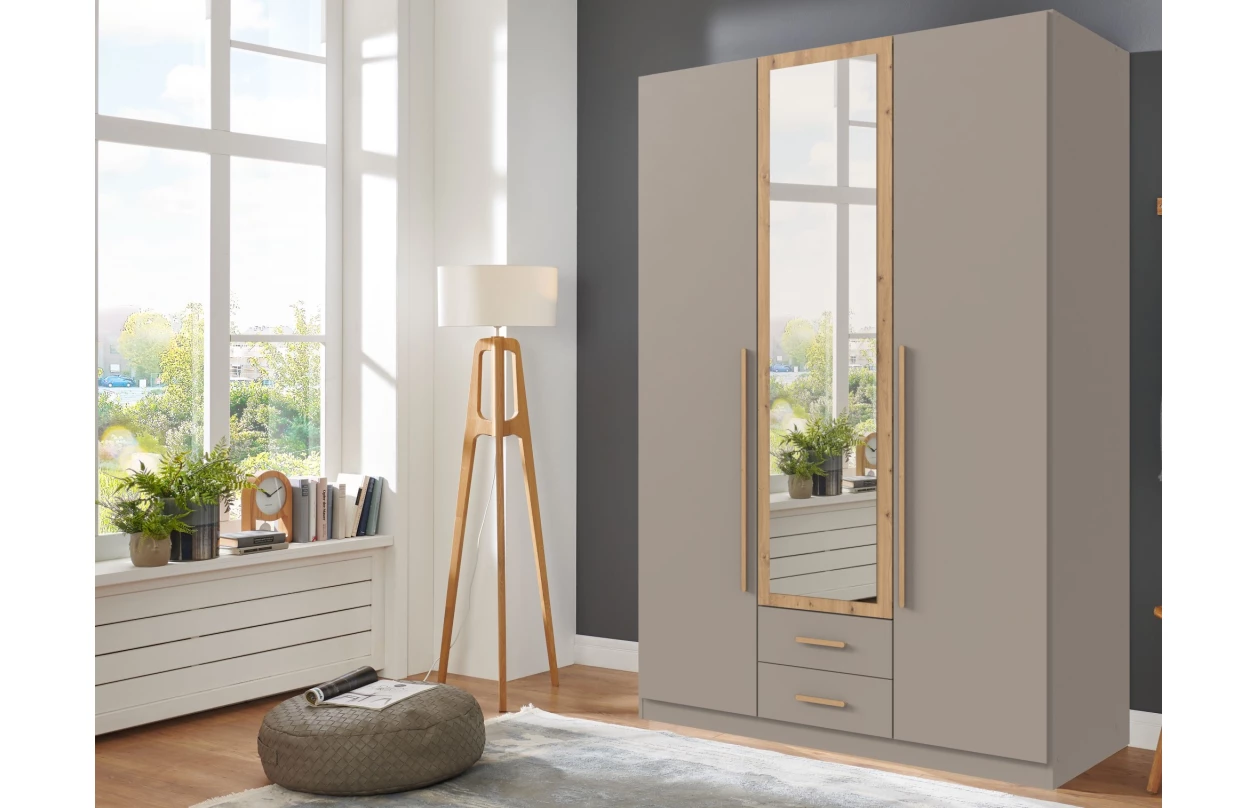 Šatníková skriňa so zrkadlom Marburg, 135 cm, šedá sahara/dub artisan 4