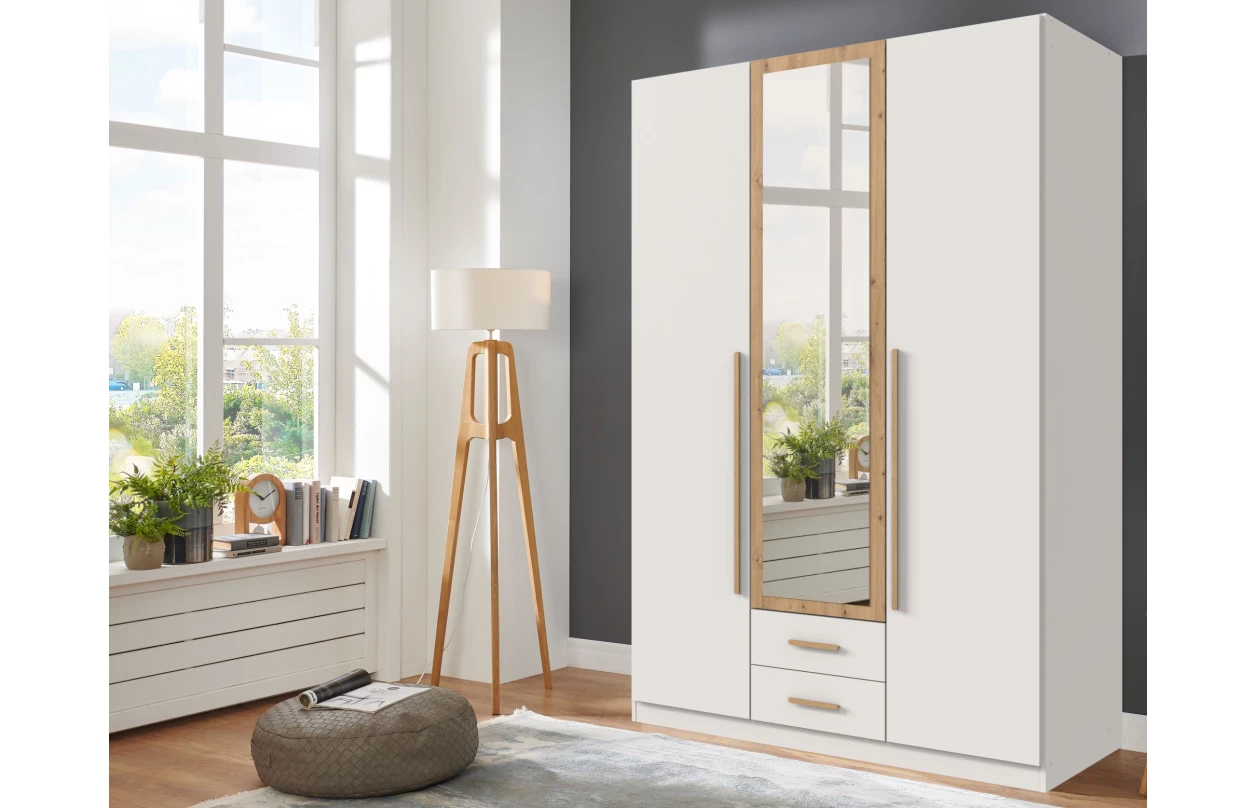 Šatníková skriňa so zrkadlom Marburg, 135 cm, šedá sahara/dub artisan 8