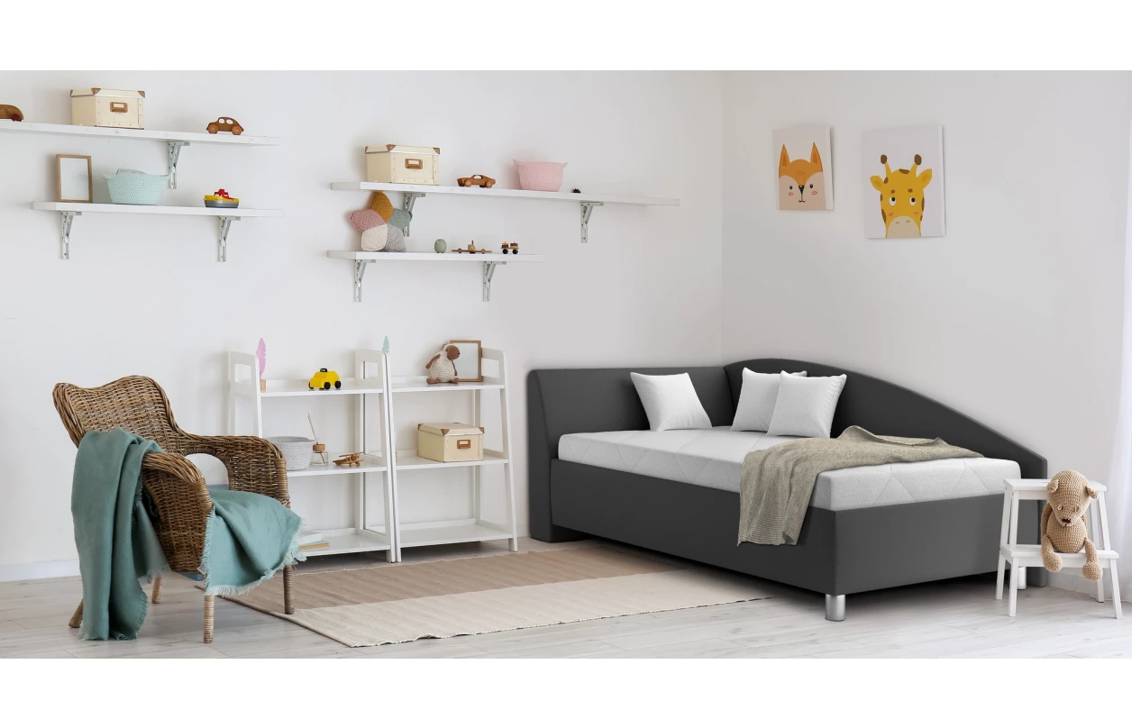 Rohová posteľ Andrew pravá 110x200 cm, tmavo šedá látka 1