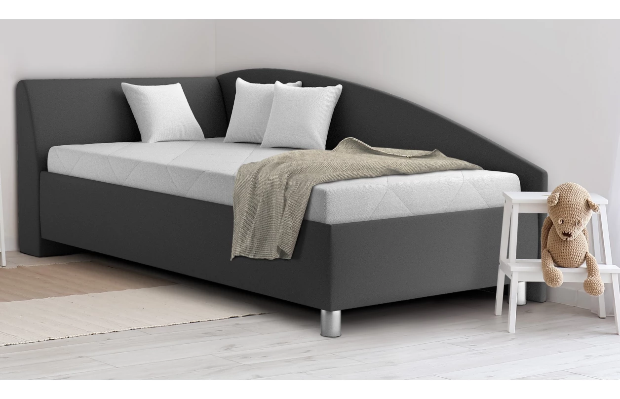 Rohová posteľ Andrew pravá 110x200 cm, tmavo šedá látka 5