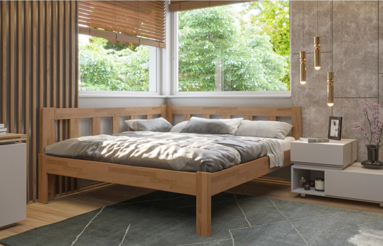 Rohová posteľ so zástenou vľavo Tema L 180x200 cm, bielený buk 5