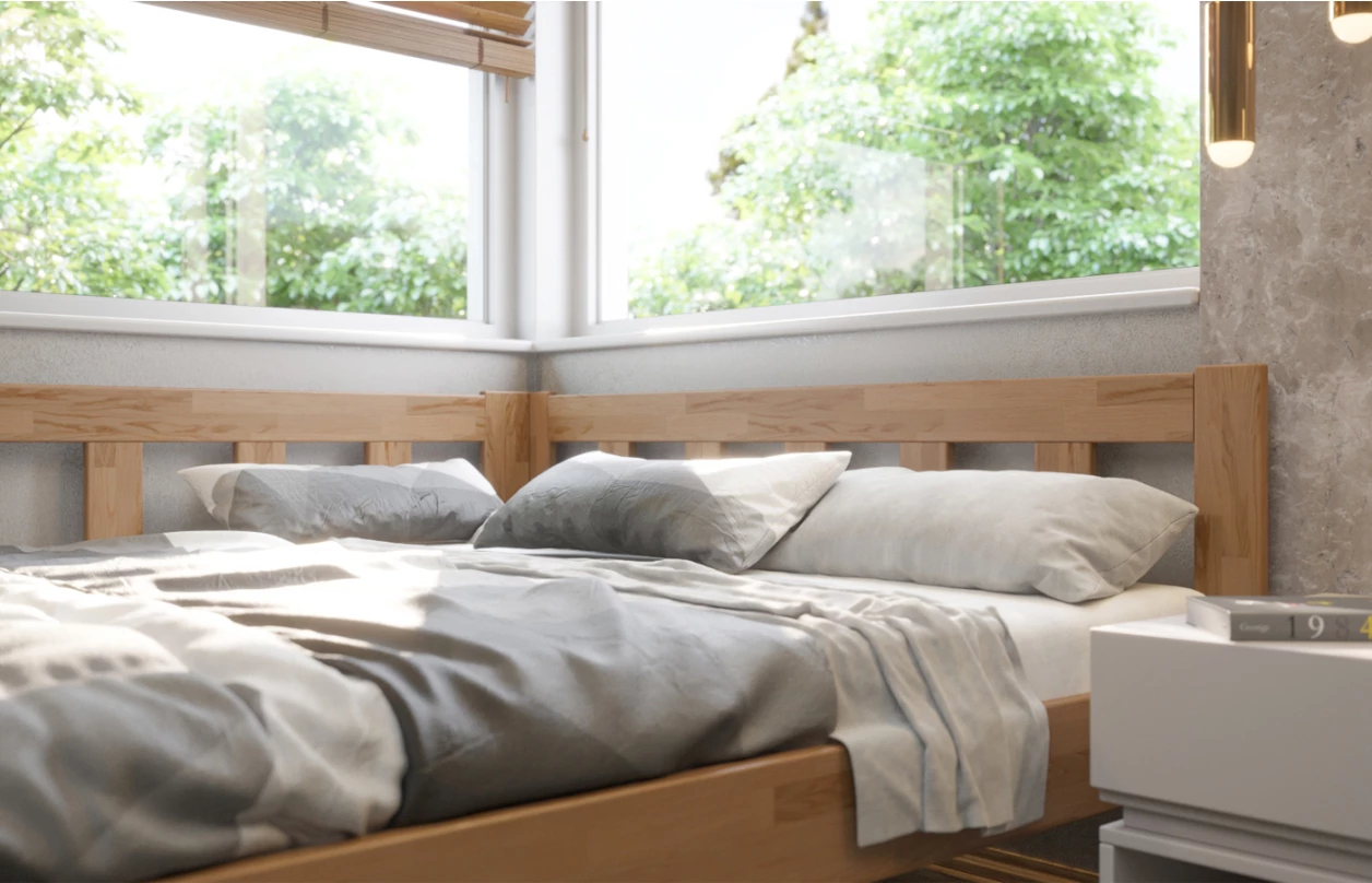 Rohová posteľ so zástenou vľavo Tema L 180x200 cm, šedý buk 7