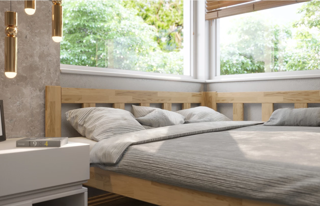 Rohová posteľ so zástenou vpravo Tema P 180x200 cm, prírodný buk 7