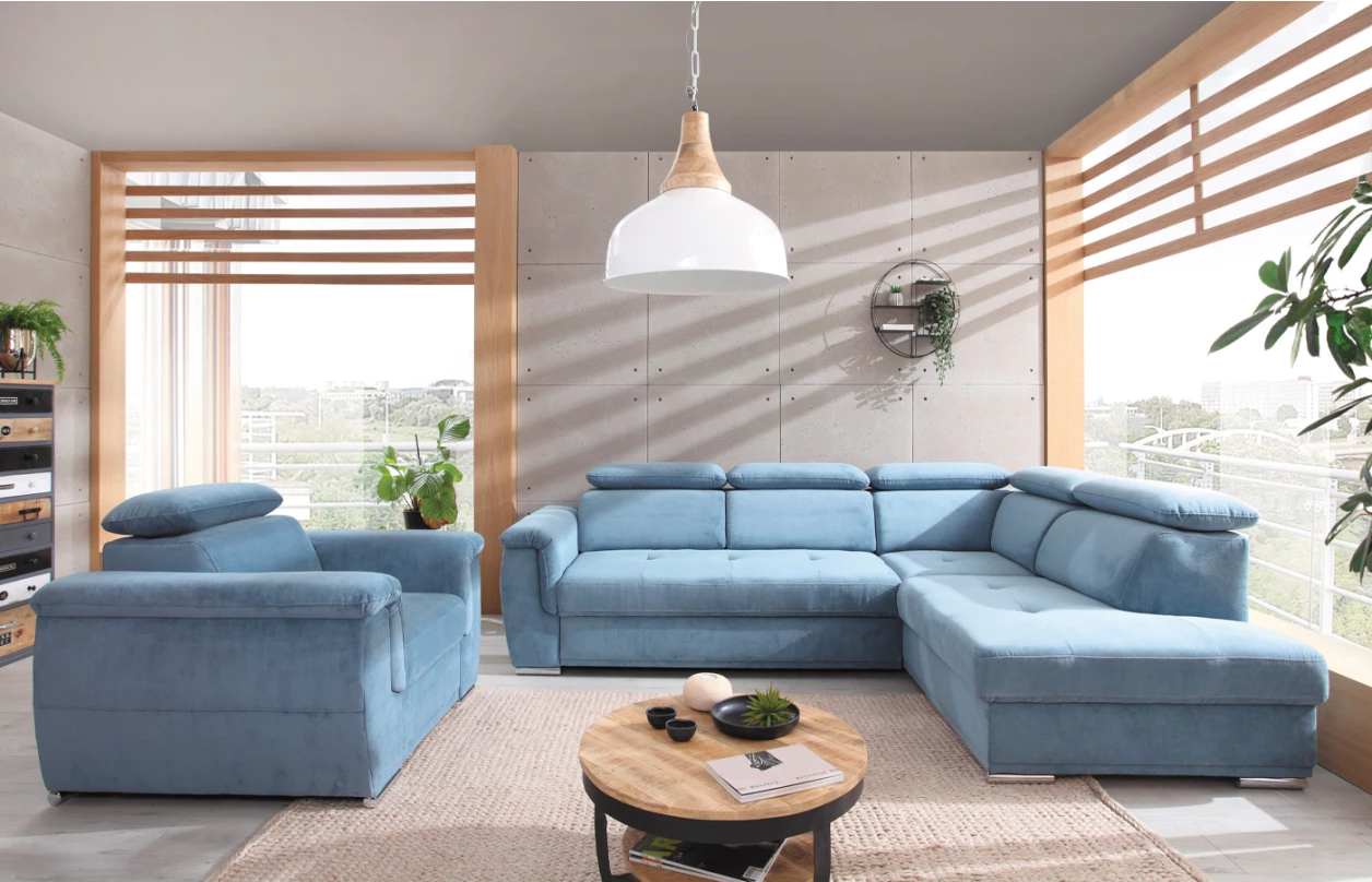 Rohová sedacia súprava Umbria, námornícka modrá látka, pravý roh 3