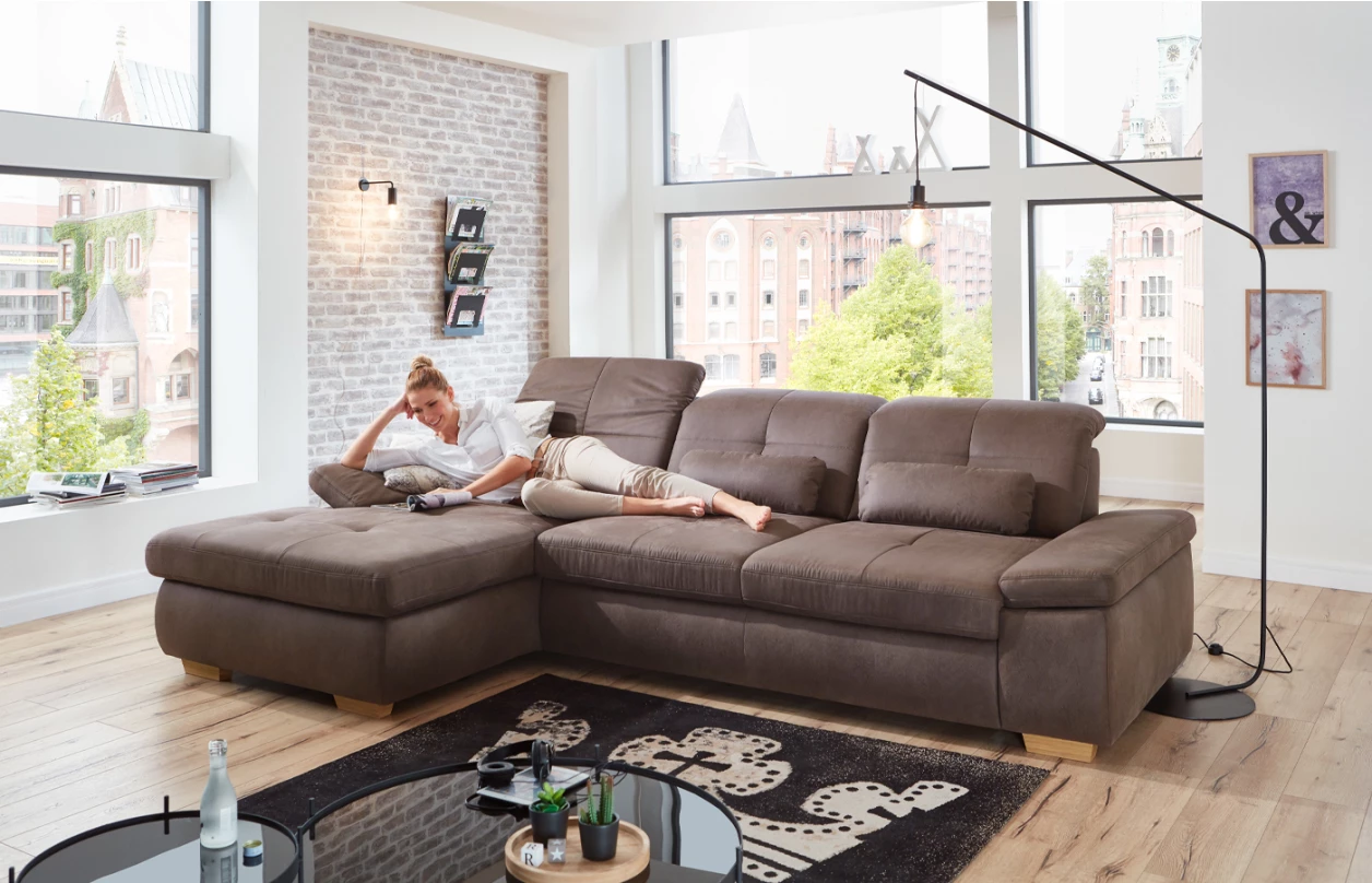 Sedacia súprava Alvaro, tvar U, antracitová látka, s funkciami 3