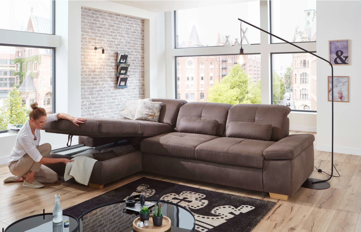 Sedacia súprava Alvaro, tvar U, antracitová látka, s funkciami 5