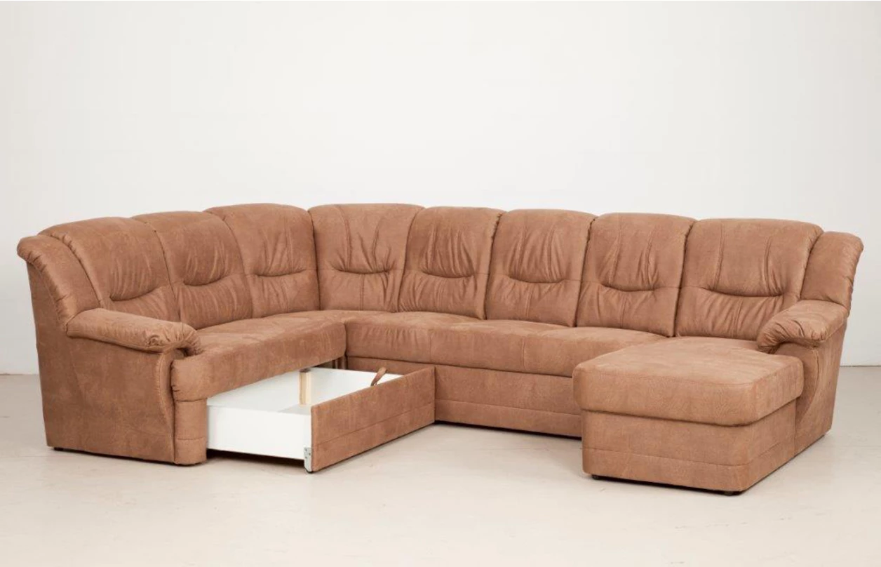 Sedacia súprava Orion, tvar ľavej U, šedá/béžová látka, s rozkladom 5