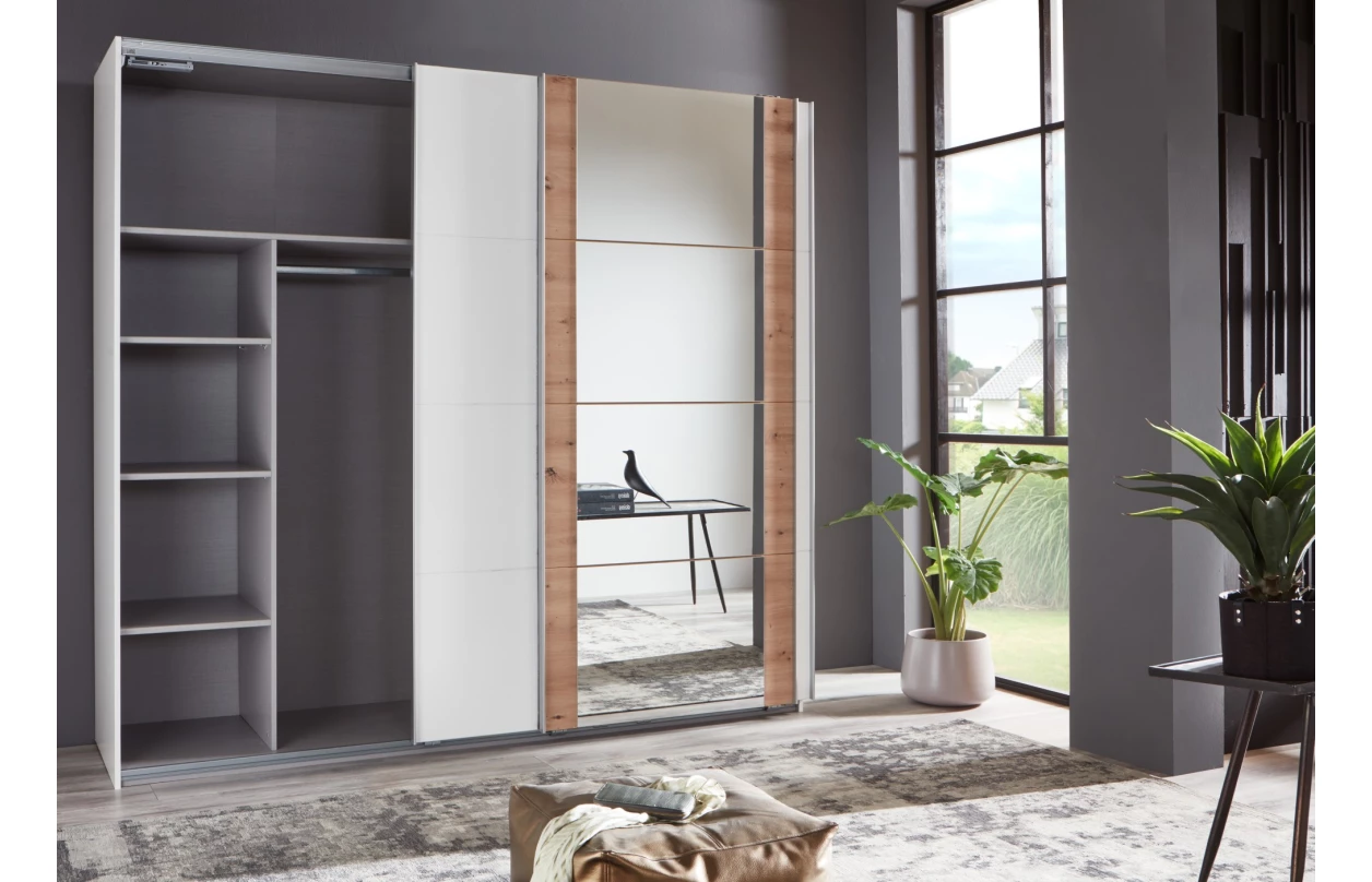 Šatníková skriňa Bern, šírka 270 cm/výška 208 cm, biela/dub artisan 7