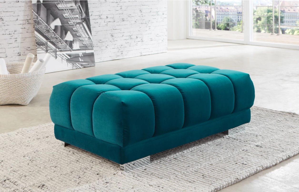 Rohová sedacia súprava s taburetom Cosana, petrolejová látka, nastaviteľná hĺbka sedu 1