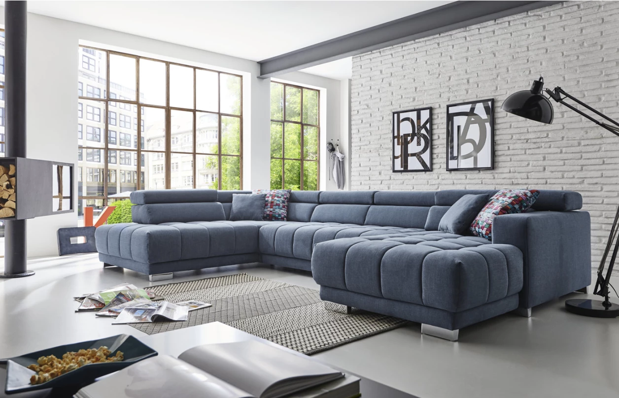 Rohová sedacia súprava s taburetom Cosana, petrolejová látka, nastaviteľná hĺbka sedu 2