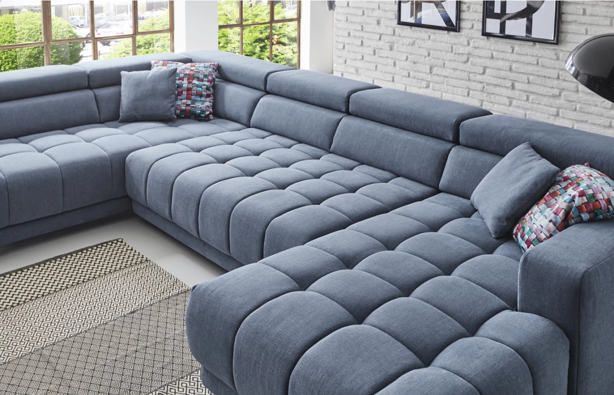 Rohová sedacia súprava s taburetom Cosana, petrolejová látka, nastaviteľná hĺbka sedu 3