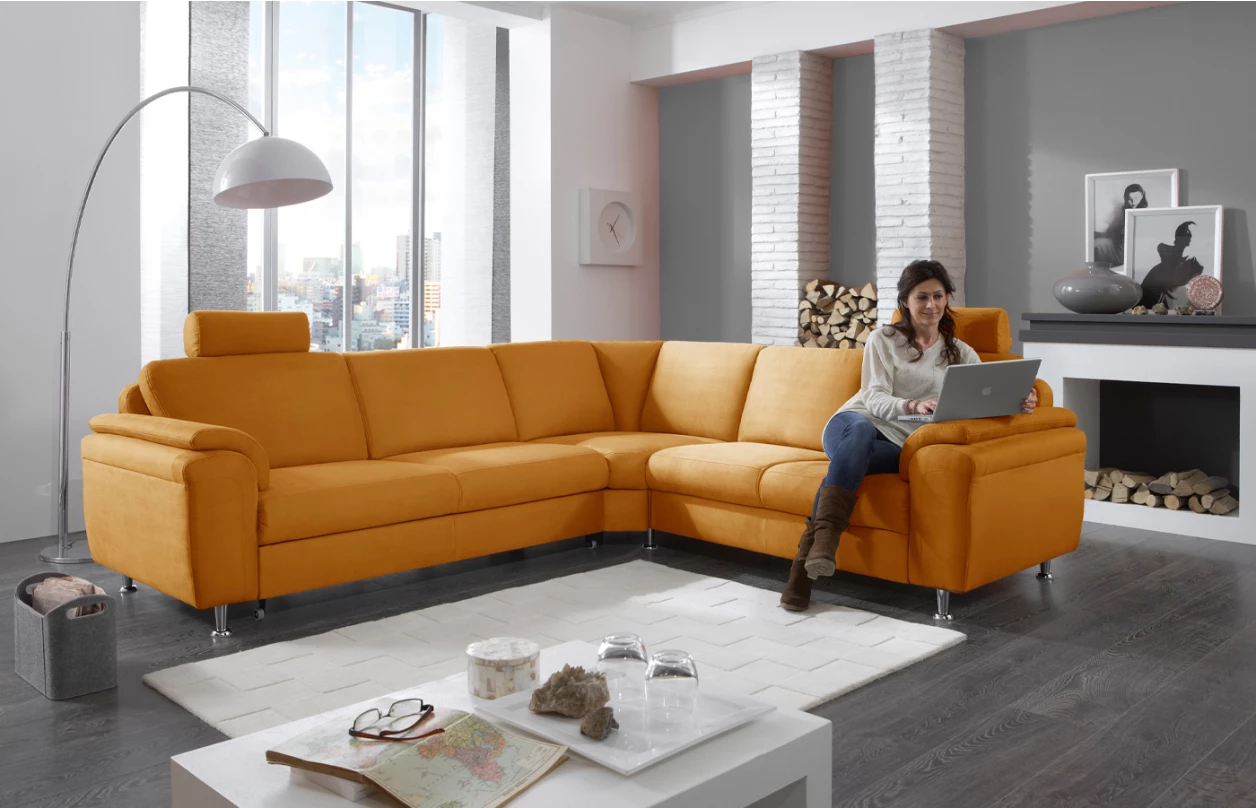 Rohová sedacia súprava s kreslom Omaha, šedá látka, s funkciami 1