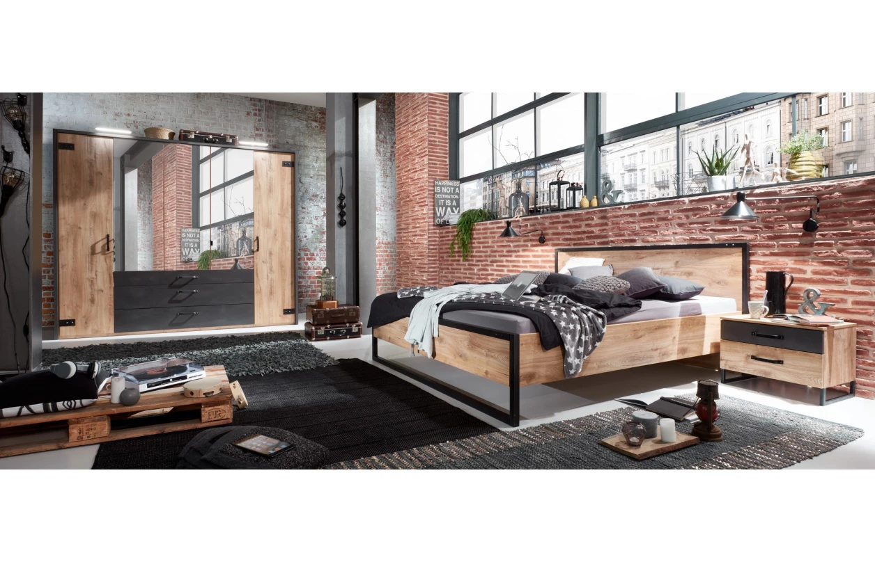 Set nočných stolíkov (2 ks) Detroit, doskový dub/antracitová oceľ 3