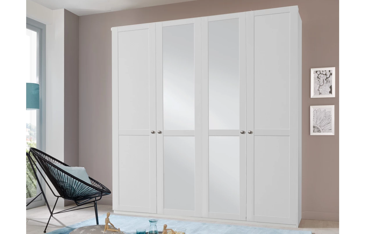 Rohová šatníková skriňa New York D, biela / zrkadlo / osvetlenie 23