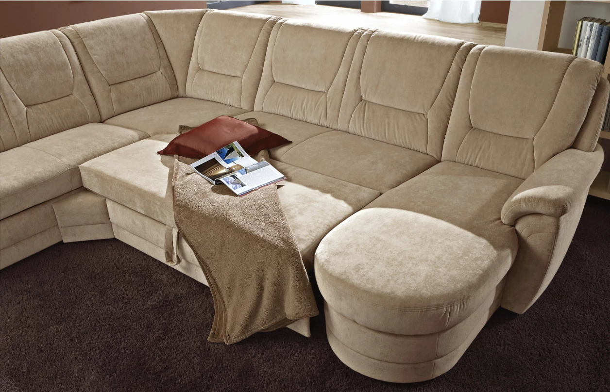 Sedacia súprava Relaxness, tvar U, svetlo šedá látka, s funkciami 6