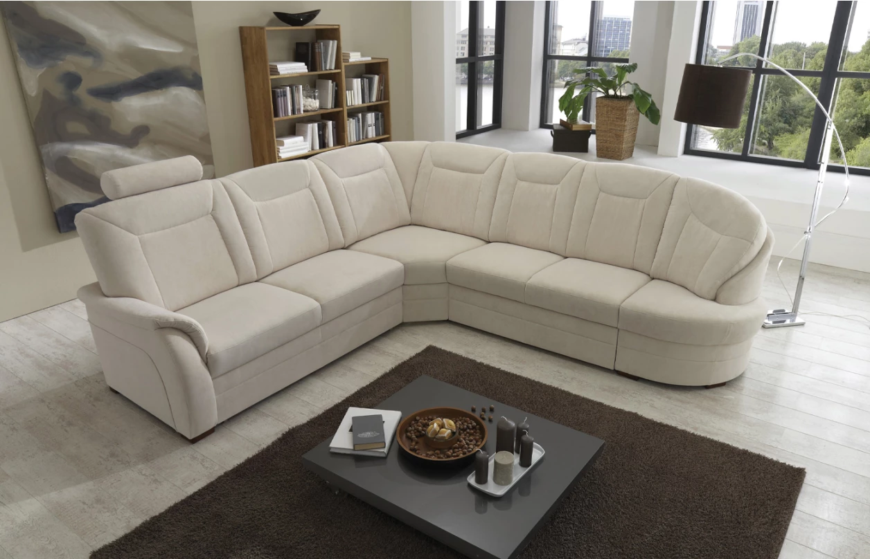 Sedacia súprava Relaxness, tvar U, svetlo šedá látka, s funkciami 8