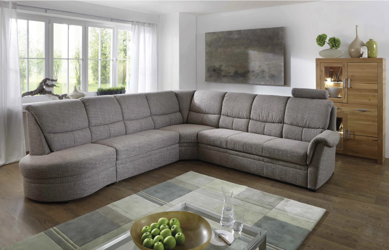 Sedacia súprava Relaxness, tvar U, svetlo šedá látka, s funkciami 9