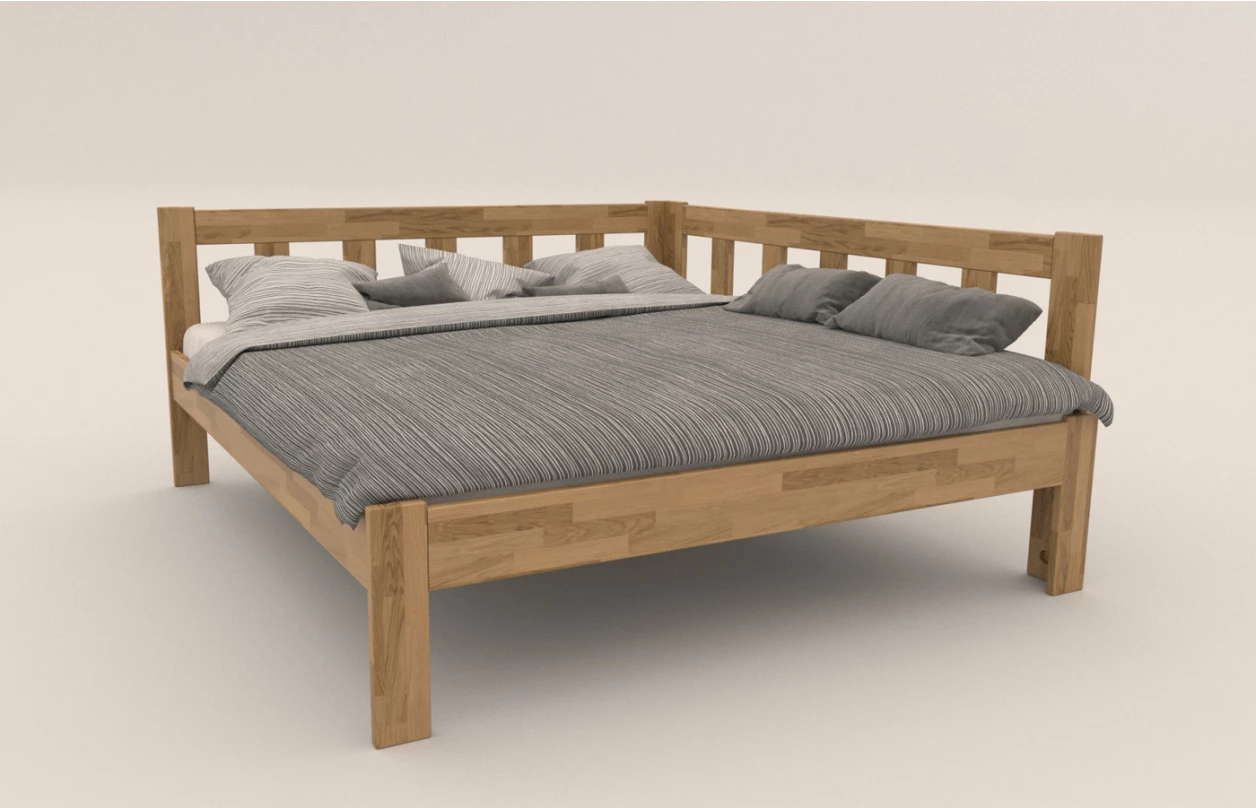 Rohová posteľ so zástenou vpravo Tema P 180x200 cm, prírodný buk