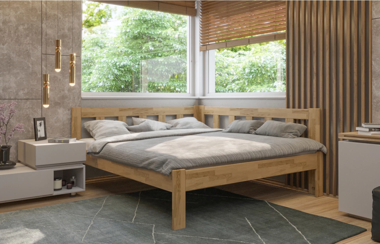 Rohová posteľ so zástenou vpravo Tema P 180x200 cm, prírodný buk