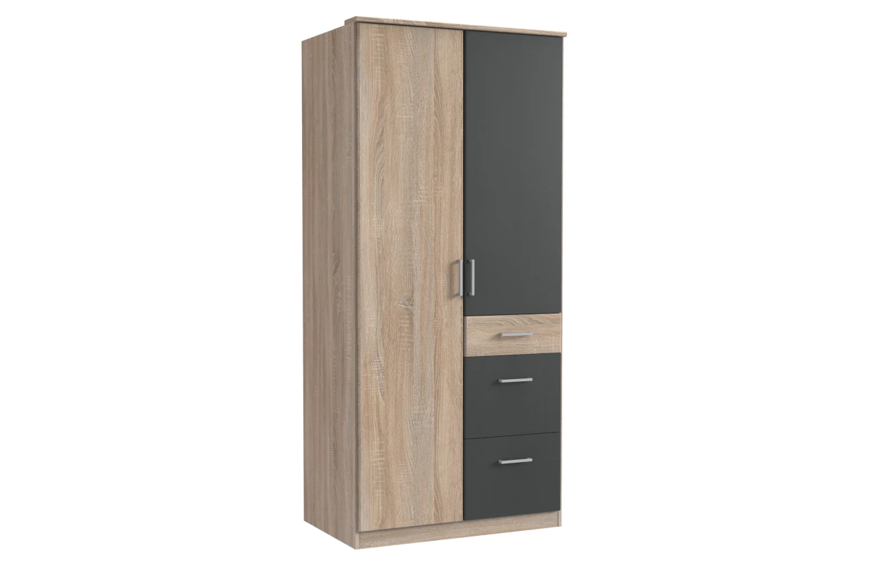 Šatníková skriňa so zrkadlom Click, 135 cm, dub sonoma/biela 40