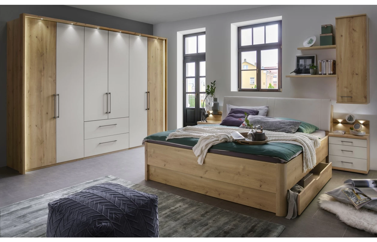 Šatníková skriňa Kanada, 300 cm, dub bianco/šedá