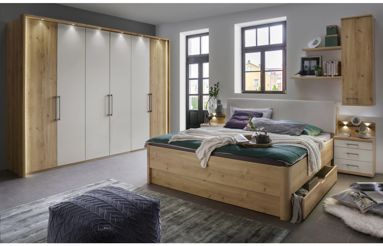 Šatníková skriňa Kanada, 300 cm, dub bianco/šedá