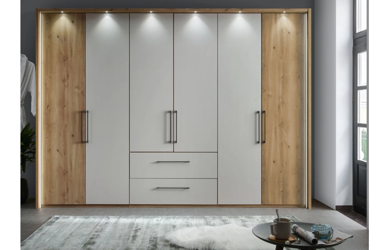 Šatníková skriňa Kanada, 300 cm, dub bianco/šedá