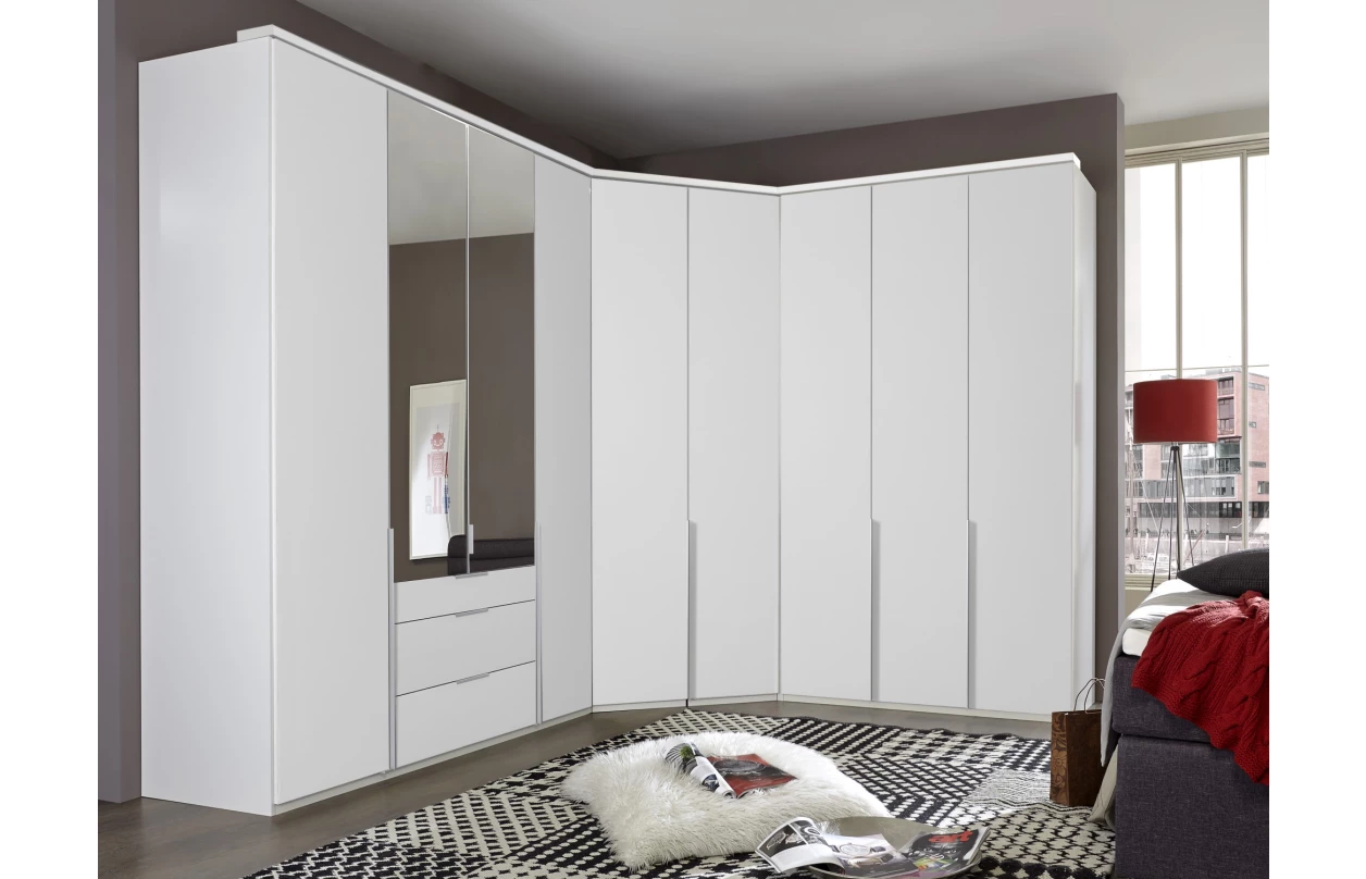 Šatníková skriňa so zásuvkami New York D, 135 cm, biela / biely lesk 1