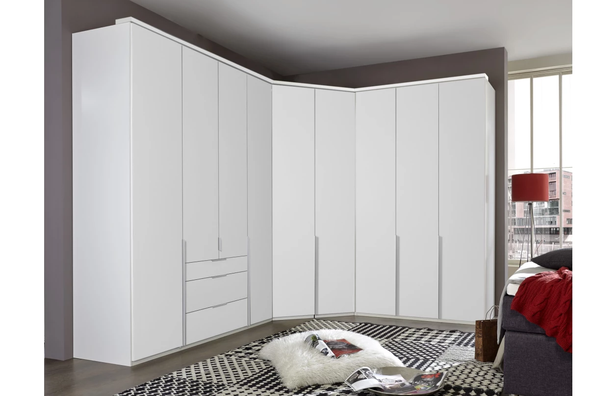 Šatníková skriňa so zásuvkami New York D, 135 cm, biela / biely lesk 2