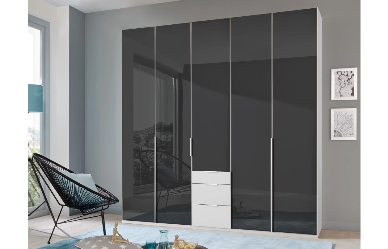 Šatníková skriňa so zásuvkami New York D, 135 cm, biela / biely lesk 13