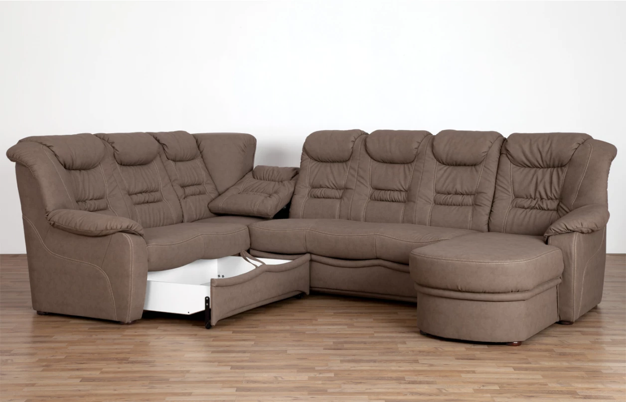 Sedacia súprava Elvis U, hnedá látka v optike koža, bez rozkladu 1