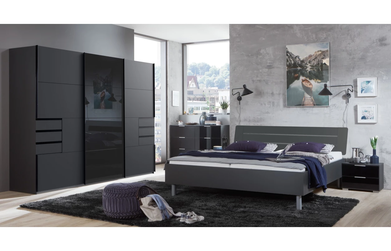 Šatníková skriňa Easy Plus, šírka 270 cm/extra výška 236 cm, grafit/sklo 1
