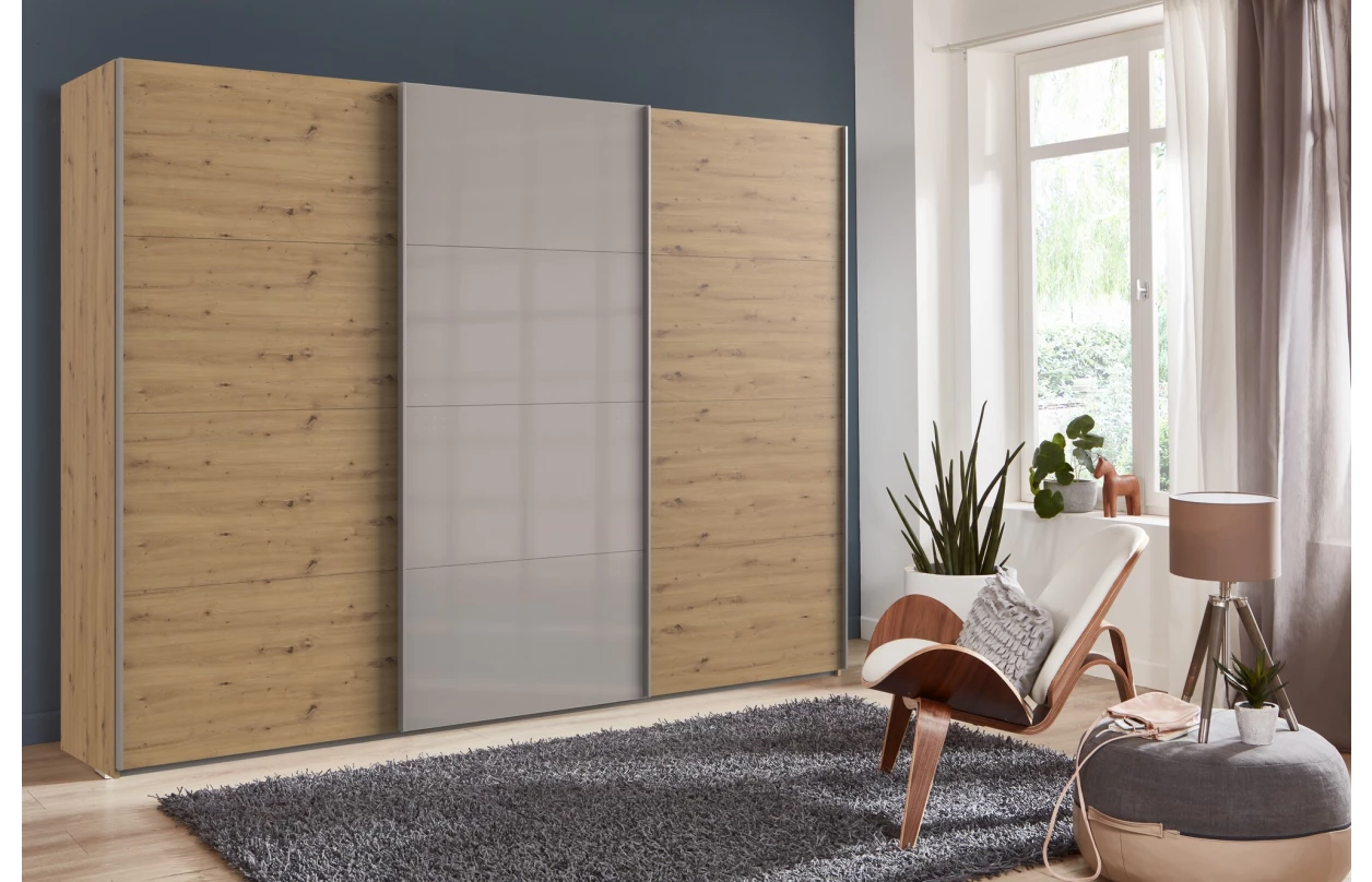Šatníková skriňa Easy Plus, šírka 270 cm/extra výška 236 cm, grafit/sklo 17