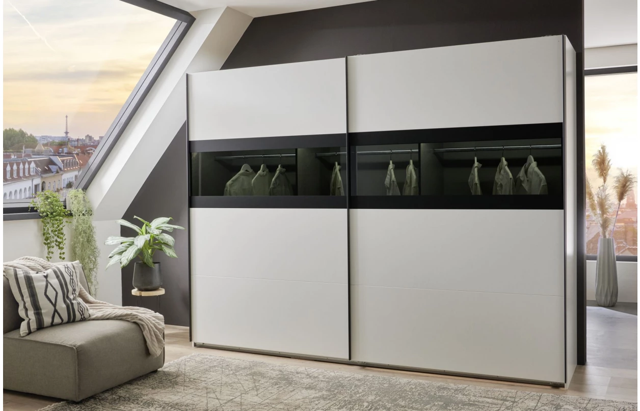 Šatníková skriňa Easy Plus, šírka 270 cm/extra výška 236 cm, grafit/sklo 31