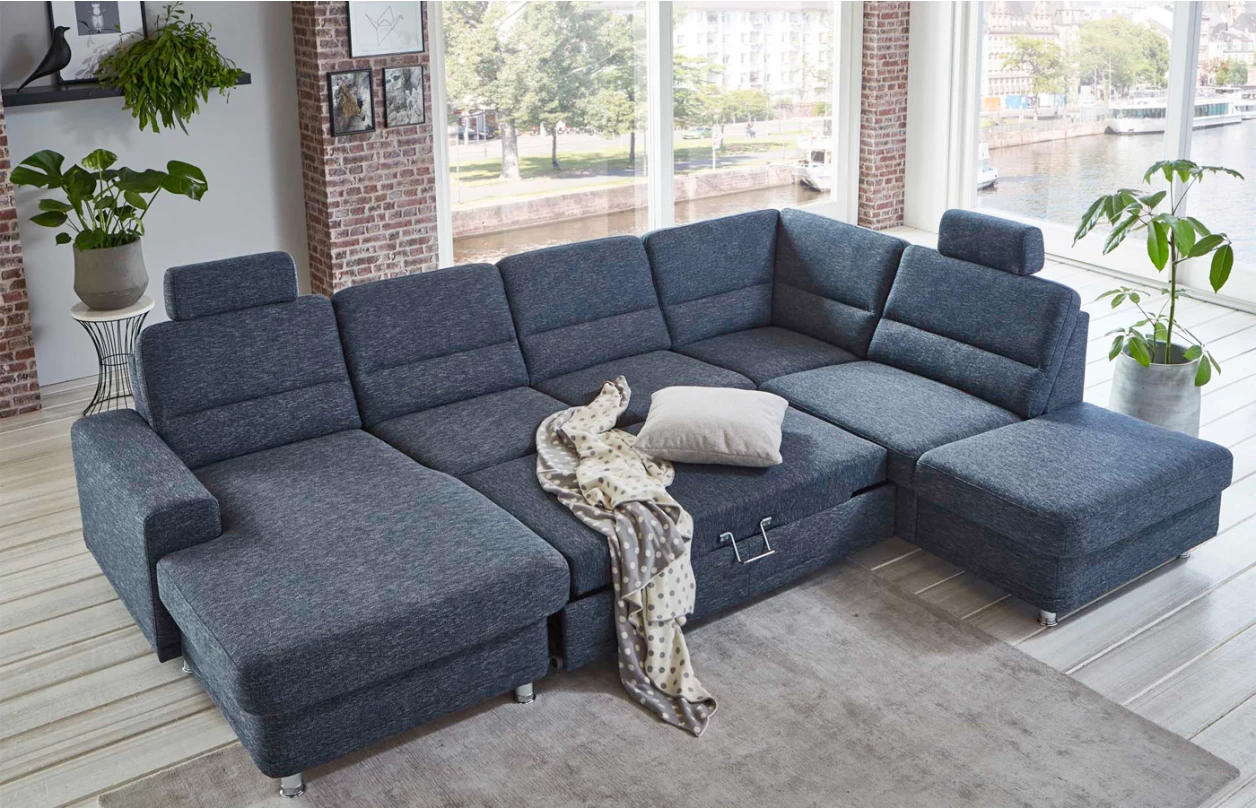 Sedacia súprava Pongau, tvar U, horčicovo žltá látka, s funkciami 2