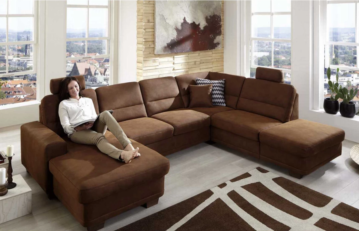 Sedacia súprava Pongau, tvar U, horčicovo žltá látka, s funkciami 5