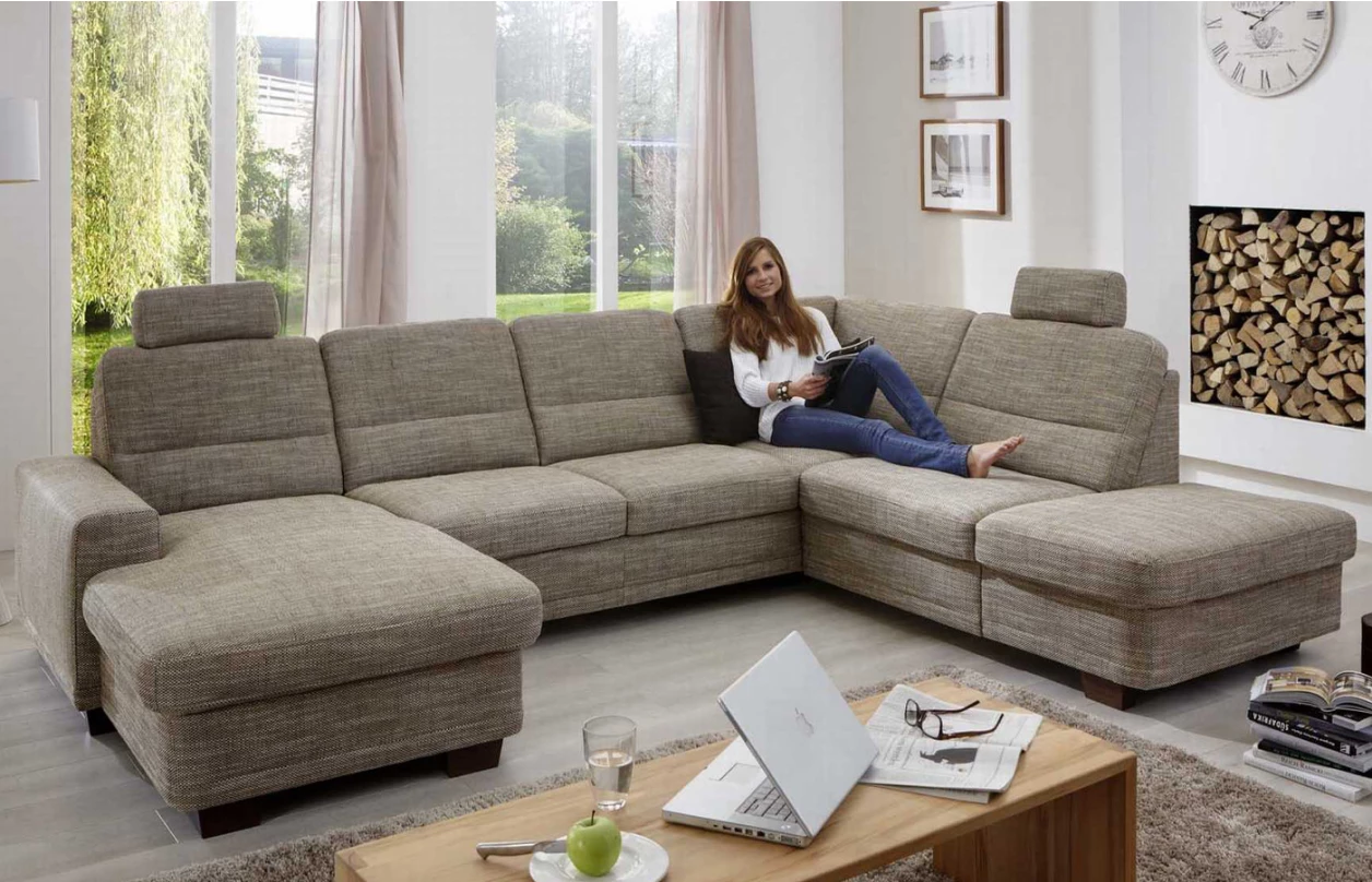 Sedacia súprava Pongau, tvar U, horčicovo žltá látka, s funkciami 6