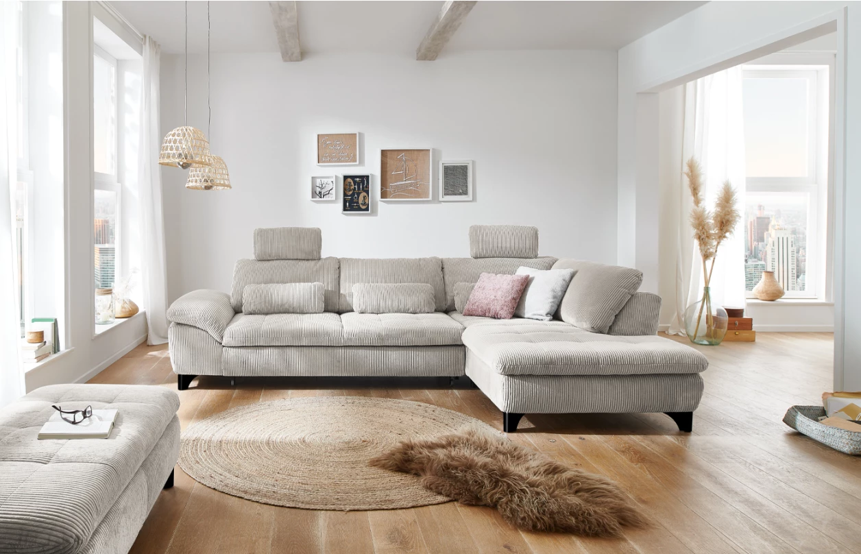 Rohová sedacia súprava MP-IN14007, krémová štruktúrovaná látka 1